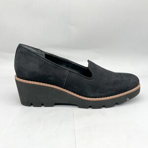 Vionic Womens 8.5 Willa Wedge Black Suede Loafer Shoes Orthotic Slip On Comfort